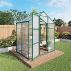 Polycarbonate Greenhouse with Rain Gutter and Roof Vent, Raised Base and Anchor Aluminum Heavy Duty Walk-in Green House, Outdoor Patio Sunroom for All Season (Green, 49.13*72.83*86.42in)