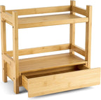 Sorbus Bamboo Bathroom Counter Organizer – 2-Tier Shelf with Hidden Drawer for Vanity, Matcha Station, Bathroom Sink Organizer Countertop, Kitchen & Office Storage (13″ L x 6.5″ W x 12.6″ H)