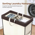 320L Laundry Hamper with Wheels, 3 Section Large Rolling Laundry Basket Bag with Wheels, Clothes Hamper Cart for Laundry, Bedroom, Bathroom and Dorm
