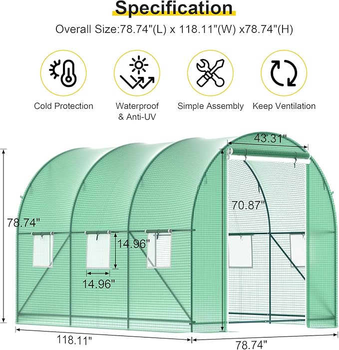 Greenhouse, 10’x7’x7’ Upgraded Walk-in Greenhouse with Spraying System, Heavy Duty Tunnel Green House with 6 Ventilated Mesh Windows & Zippered Roll-up Door, Large Plant Garden Hot House Outdoor