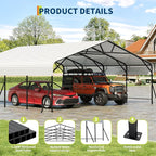 20x20x9FT Metal Carport, Heavy Duty Carports with Reinforced Frame and Base for All Weather, Oversized Metal Garage for Rucks, Boats, Tractors or Party