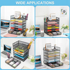 Lavatino 6-Tier Paper Organizer Letter Tray with Drawer - Mesh Desk File Paper Office Supplies Sorter Organizer for Office, Home or School File Folder Holder - Black