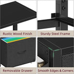 2-Drawer File Cabinet, Filing Cabinet with 2-Tier Printer Shelves, Office Cabinets with Side Bag&File Drawer for A4/Letter Size, Printer Stand with Storage for Home Office, Black, 16.5" W