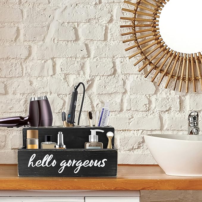 Unistyle Hair Blow Dryer/Curling Iron Holder, Countertop, Hair Tools & Styling Supplies Organizer Flat for Bathroom Counter for Accessories, Makeup, Toiletries Storage, Black