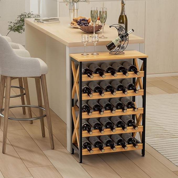 25 Bottle Wine Rack Freestanding Floor Rustic Wine Holder Stand 5 Tier Wobble-Free Tall Wine Racks Wine Large Display Storage Shelf for Cellar Kitchen 21.6''L x 10.6''W x 31.8''H