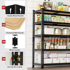 3 Packs 35.5" W x 16" D x 71" H Adjustable Garage Storage Shelves - 5-Shelf Heavy Duty Shelving Unit, Metal Utility Storage Organizer Racks for Warehouse Pantry Closet Kitchen, Black