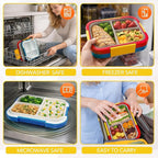 EASYFUN Bento Box Adult, Lunch Box, 4-Compartment Lunch Containers, Drop-Proof, Dishwasher Safe & Made with BPA-Free Materials (Red blue)