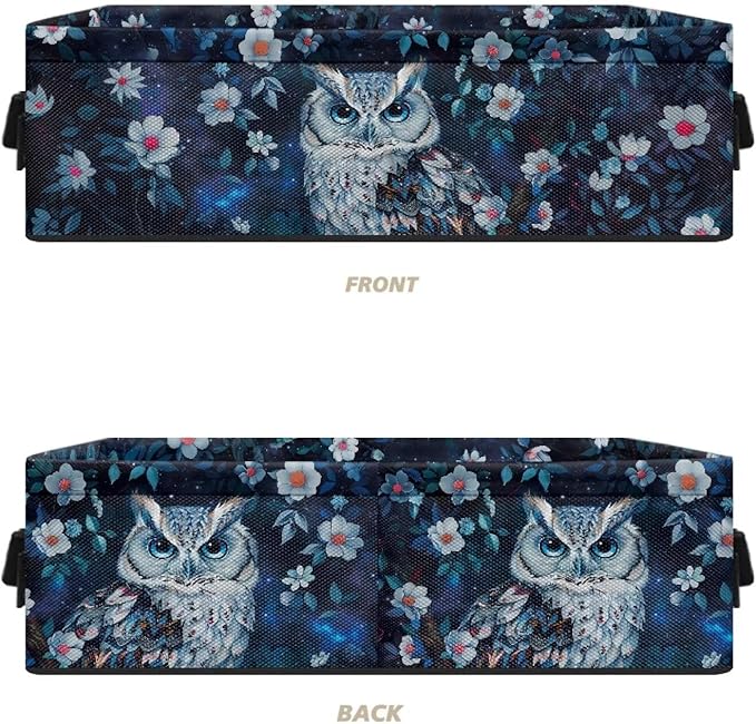 Small Storage Basket for Organizing Shelf Closet Baskets Cube Lightweight Storage Bins Container for Bathroom Office Kitchen 13.89 x 7.13 x 4.37 Inch, Owl Flower Dark Blue