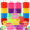 200 Pcs Easter Baskets Bulk Colorful Plastic Egg Baskets with Handle 6.7" x 5.11" x 3.5" Easter Buckets for Party Favors Egg Hunts Supplies Decorations, 7 Colors