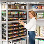 iSPECLE Extendable Can Organizer for Pantry, Adjustable Width Can Storage Organizer for 96 Cans, Heavy Duty Auto Rolling Dispenser Rack, Stackable Metal Shelf for Soup Spices Snacks, Black