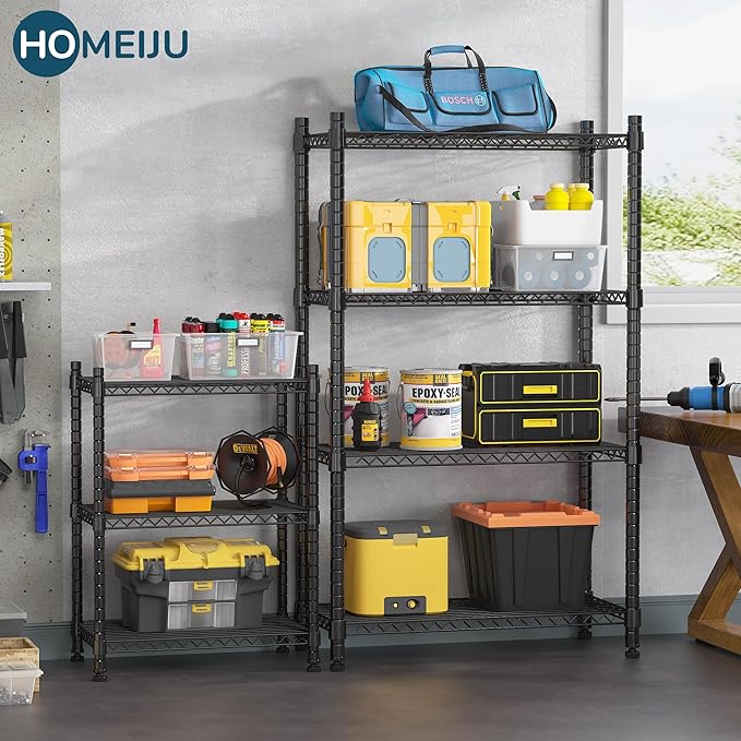 Homeiju 3-Shelf Storage Rack,Adjustable Height Metal Shelving Unit,Heavy Duty Storage Shelving Unit,Wire Rack Shelving,Garage Organizer for Home,Kitchen,Office,Pantry,Garage（13.5"D x 23.4"W x 31"H）