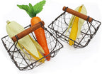 CVHOMEDECO. Chicken Wire Egg Baskets Rust Gathering Baskets with Wooden Handle Country Vintage Style Storage Baskets. Set of 2 (Square)