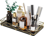 Toilet Paper Basket Holder, 13" Toilet Tank Tray, Wood and Metal Toilet Tray Vanity Organizer Bathroom Tray, Kitchen Sink Organizer for Soap Dispenser (Black + Gold)