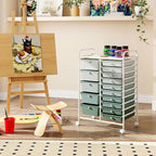 RELAX4LIFE 15-Drawer Storage Drawer Carts - Mobile Rolling Utility Cart w/Wheels, Craft Organizer for Classroom Organization and Storage, School, Office, Home, Storage Organizer Cart (Gradient Green)