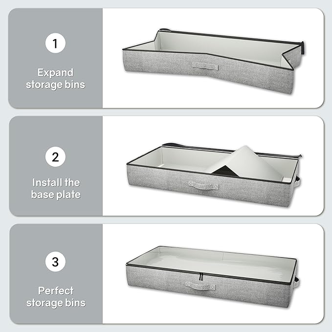 2-Pack Under Bed Storage Containers, 4.5 Inches Tall Low Profile Underbed Clothes Storage Organizer Bin with Sturdy Sidewalls/Bottom, Underbed Storage Bins 2 Storage Thin Bins