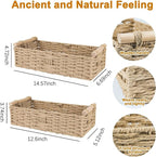 2 PCS Toilet Paper Storage Basket, Paper Rope Imitation Wicker Bathroom Baskets for Toilet Tank Basket with Handles for Desk, Shelf, Countertop, Boho Coastal Bathroom Decor Beige