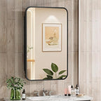 16x24 Inch Black Mirror Medicine Cabinet Metal Framed Recessed Wall Mounted Bathroom Medicine Cabinet with Mirror and Storage