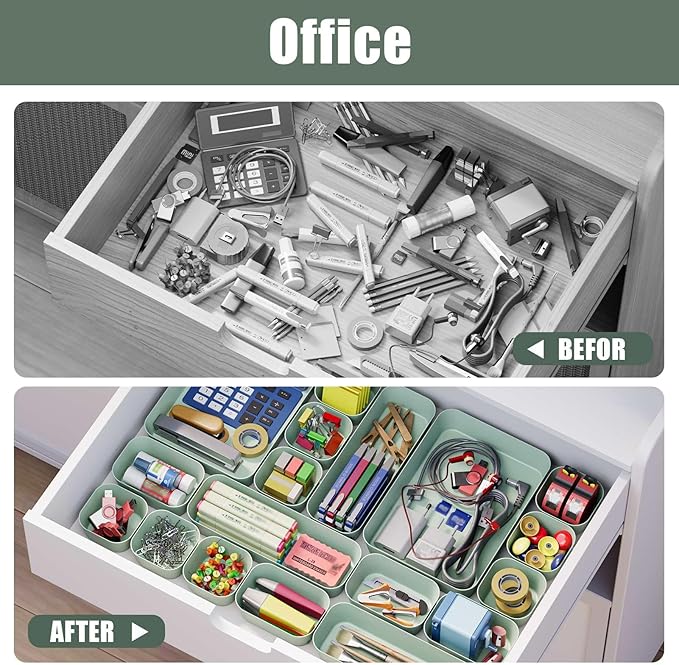 Plastic Drawer Organizers, 10 PCS Drawer Organizer Bins, Bathroom and Vanity Organizer Plastic Tray, Makeup organizer and storage for Makeup, Bedroom, Kitchen Gadgets Utensils and Office (Green)
