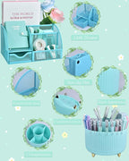 21Pcs Green and Blue Desk Organizers and Accessories With Mesh Desk Organizer and 360°Rotating Pen Holder and a Lot of Office Green Office Supplies Beautifully Presented in a Gift Box