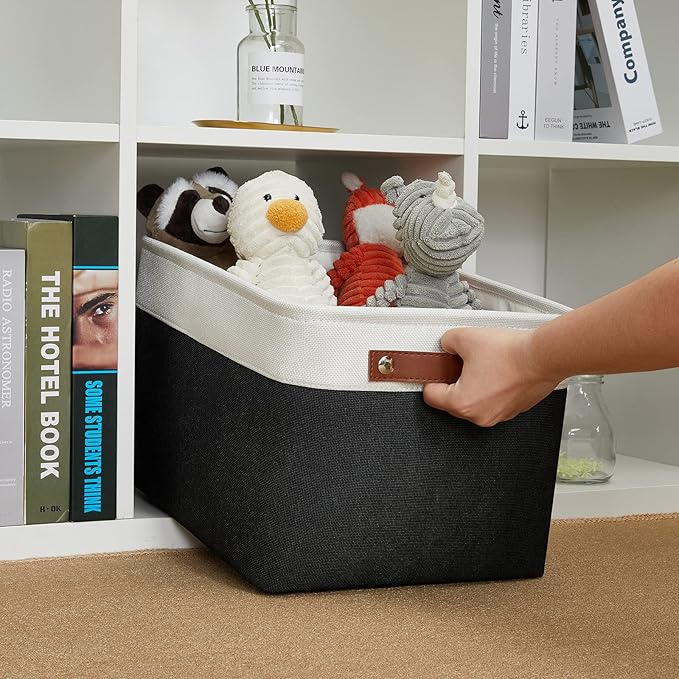 DULLEMELO Linen Closet Organizer and Storage Basket for Office, Bedroom, Cloth, Baskets for Organizing and Storage with handles for Shelves,Closet,Gift,Toys(White&Black)