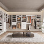ROOMTEC Modular Closet System, 60" Wall Mounted Modern Closet Organizer with Hanging Rods and Shoe Shelf, Wooden Tower for Walk-In Closets, Wardrobe Storage Kit, White