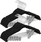 SONGMICS 20-Pack Pants Hangers, 16.7-Inch Long Velvet Hangers with Adjustable Clips, Heavy-Duty, Non-Slip Skirt Hangers, Space-Saving for Pants, Skirts, Coats, Dresses, Black UCRF012B20