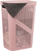 Mind Reader Slim Laundry Hamper with Lid, 60L Clothes Basket, Ventilated Plastic, Pink