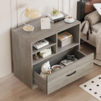 LVB Lateral Wood File Cabinet with Drawer, Farmhouse Printer Filing Cabinet with Storage for Legal Letter A4, Wooden Printer Stand with Hanging File Organizer Shelves for Home Office, 32.7 in, Greige