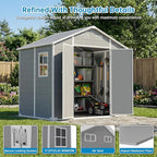 Larbanke 8x6FT Outdoor Storage Shed with Floor, Resin Tool Shed with Lockable Door and Air Ventilation, Waterproof Garden Storage Shed with Sloped Roof for Patio, Lawn, and Backyard, Gray