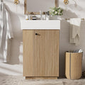 21.6" Small Fluted Bathroom Vanity with Sink,Soft Closing Doors and Storage Shelves,Natural Wood Single Bathroom Sink Cabinet Combo Freestanding, Natural Wood