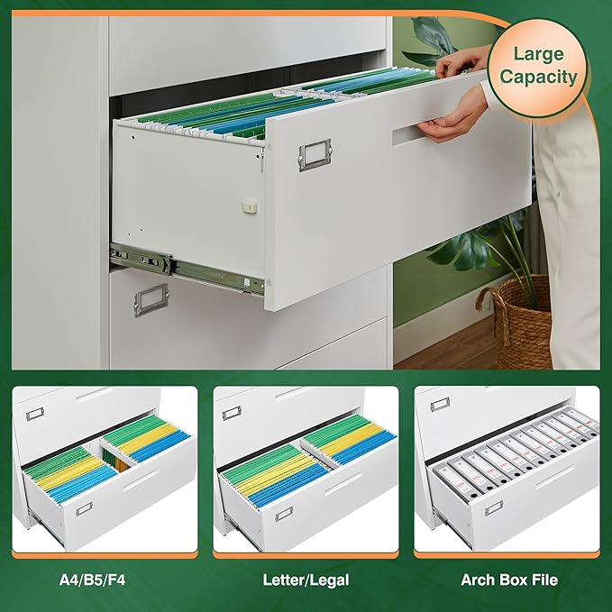 Letaya 3 Drawer File Cabinets with Lock,Metal Lateral Filing Cabinets for Home Office Organization Hanging Storage Letter/Legal/F4/A4(Assembly Required)