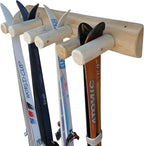 6-Place Log Ski Rack Wall Mount, Indoor Ski Storage Rack for Garage Organizers, Wooden Skis Wall Mount Storage Racks, Pole Skis Sports Racks, Garage Organization Walls - Unfinished