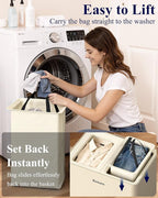 Kitsure Laundry Basket 115L – Large Laundry Hamper with Lid, 2-Compartment Divided Clothes Sorter with Removable Hamper Bags, Beige Organizer for Laundry Room, Bathroom & Bedroom, 22.2" x 16" x 30.7"