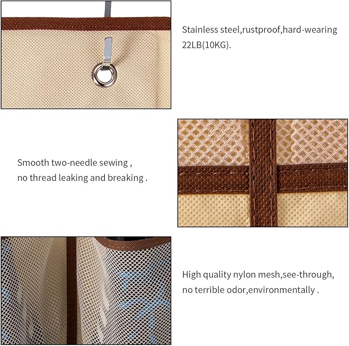 KEEPJOY Over The Door Shoe Organizer,Hanging Shoe Organizer 12 Mesh Pockets Shoe Organizer for Closet,Works Well for Men and Woman Kids Shoes Storage, 57.5×12.6inch(Beige)