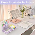 SUPEASY Mesh Pen Holder Desk Organizer, Office Supplies Pencil Storage with 3 Compartments, Office Desk Accessories and Workspace Organizers for Home School, Purple