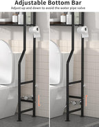 3-Tier Over The Toilet Storage, Freestanding Metal Bathroom Shelves with 4 Hooks, Over Toilet Storage Shelf with Paper Holder, Above The Toilet Shelf for Bathroom Storage, Black