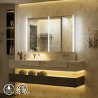 54x30 Lighted Medicine Cabinet Mirror with Lights & Smart Night Lamp -Surface or Recessed Medicine Cabinet with Outlet & Clock,Fogless Dimmable LED Storage Mirror,Built-in Sensor Light