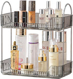 2 Tier Bathroom Organizer Countertop Makeup Perfume Tray Skincare Organizer for Bathroom Dresser Vanity (Grey)