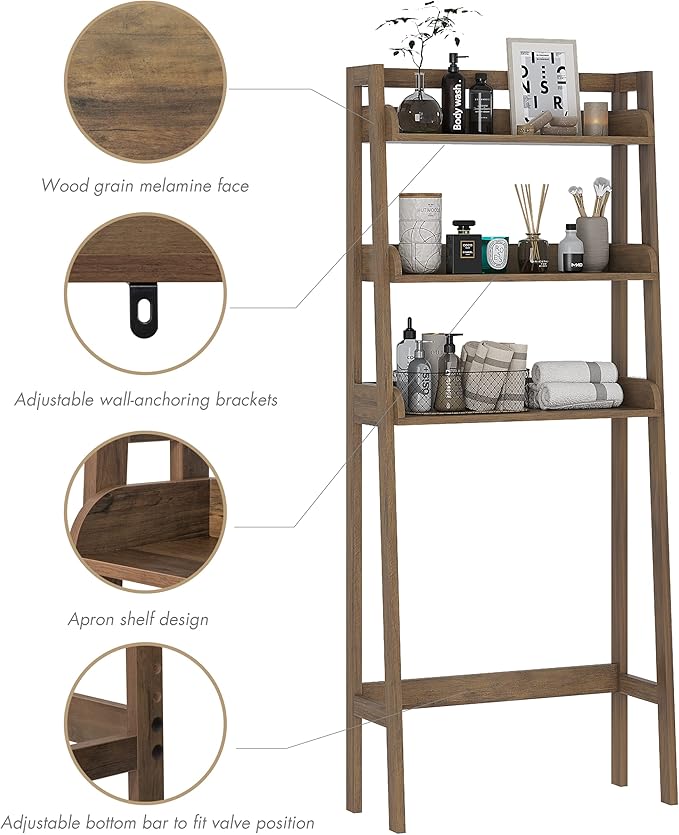 UTEX Over The Toilet Storage Shelf, 3-Tier Over Toilet Bathroom Organizer, Above Toilet Storage Rack (Wood Grain)
