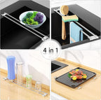 Dish Cloth Holder for Kitchen Sink, Adjustable Over-The-Sink Dish Rag Rack, Metal Kitchen Racks Sink Brush Holder, Drying Rack for Dishcloths, Sponges, Brushes, and Bottles (1, Sliver)