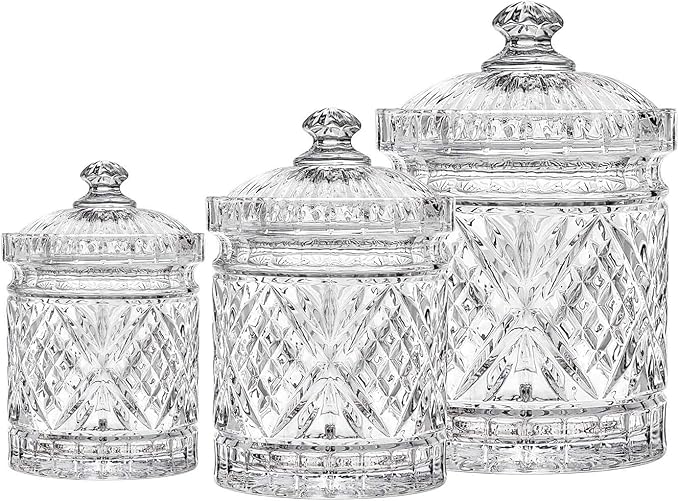 Godinger Canister Set, Crystal Glass Canisters Food Storage Candy Jars - Dublin Collection, Set of 3