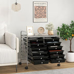 COSTWAY 12-Drawer Rolling Storage Cart, Utility Storage Organizer Cart for Tools, Scrapbook, Paper, Craft, Multipurpose Art Supply Organizer on Wheels for Home Office School, Teacher, Black