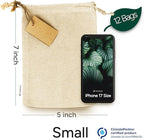 LEAFICO Organic Cotton Reusable Produce Bags - Small 5x7 (12 Pack) - Biodegradable Eco-Friendly Bulk Bin Sacks for Food - Cloth Bags with Drawstrings - Linen Pouch for Fruit, Vegetable Storage