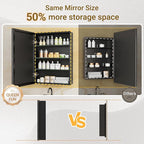 16x26 Pre-Assembled Black Medicine Cabinet with Mirror, Surface or Recessed Medicine Cabinet Mirror for Bathroom, Aluminum Beveled Frame Bathroom Vanity Mirror with Adjustable Shelves Storage