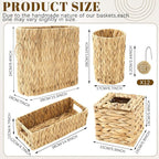 Remerry 16 Pcs Wicker Bathroom Set Toilet Paper Storage, Wicker Tissues Box Holder, Toilet Tank Basket, 2 Gallon Round Trash Can, Shower Curtain Hook, Handwoven Waste Basket for Bedroom, Kitchen, Home