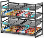 iSPECLE Extendable Can Organizer for Pantry, Adjustable Width Can Storage Organizer for 96 Cans, Heavy Duty Auto Rolling Dispenser Rack, Stackable Metal Shelf for Soup Spices Snacks, Black