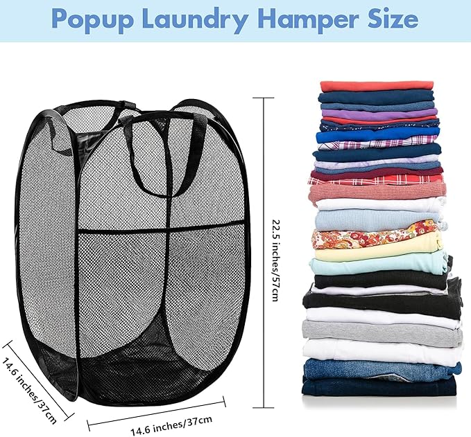 Laundry Basket, Laundry Hamper - Mesh Popup Laundry Hamper. Easy to Open,Collapsible Mesh Laundry Baskets, Portable Foldable Clothes Hampers for Dorm, Home, Bedroom, Bathroom70L