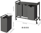 Laundry Hamper, Laundry Basket, Laundry Sorter with 2 Pull-Out and Removable Bags, Shelf, Laundry Room Storage with Table, for Bathroom, Bedroom, 3 x 10.5 Gal (40L), Grey