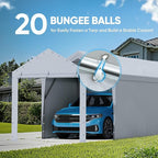 ADVANCE OUTDOOR 12x20 ft Carport Replacement Door with Zippers Tarp, Heavy-Duty Waterproof & UV Protected, Easy Installation with Ball Bungees, White, One Door Only