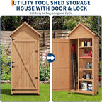 GarveeLife Outdoor Wooden Storage Shed Waterproof, 63 in Vertical Outdoor Storage Cabinet with 4 Shelves & Lockable Door, Space-Saving Garden Tool Shed for Patio, Yard, Lawn